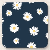 Daisy op blauw patroon bier onderzetter (Voorkant)