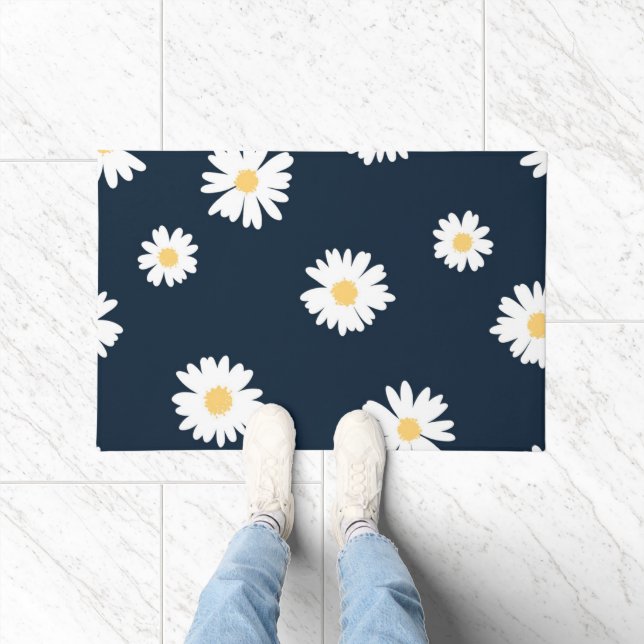 Daisy op blauw patroon deurmat (Binnen)