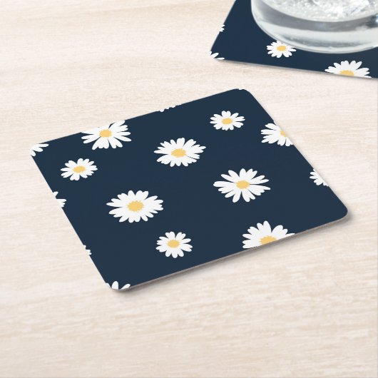Daisy op blauw patroon kartonnen onderzetters (Schuin)
