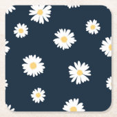 Daisy op blauw patroon kartonnen onderzetters (Voorkant)