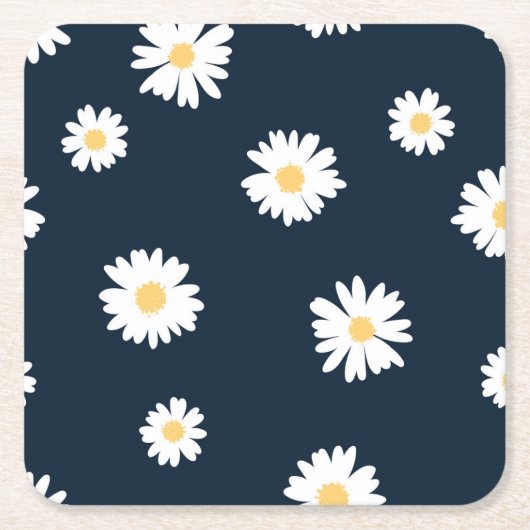 Daisy op blauw patroon kartonnen onderzetters (Voorkant)
