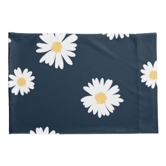 Daisy op blauw patroon kussensloop (Achterkant-Rechts)