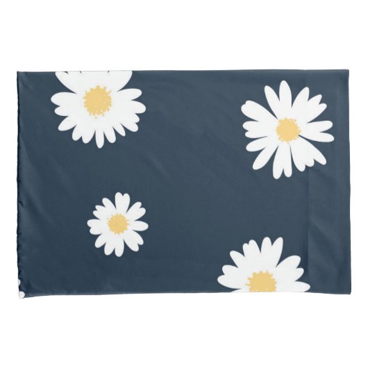 Daisy op blauw patroon kussensloop (Voorkant-Rechts)