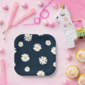 Daisy op blauw patroon papieren bordje (Feest)