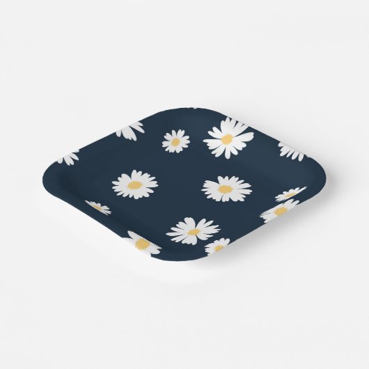 Daisy op blauw patroon papieren bordje (Gebogen)