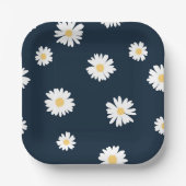 Daisy op blauw patroon papieren bordje (Voorkant)