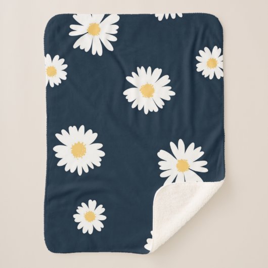 Daisy op blauw patroon sherpa deken (Voorkant)