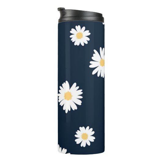 Daisy op blauw patroon thermosbeker (Geroteerd rechts)
