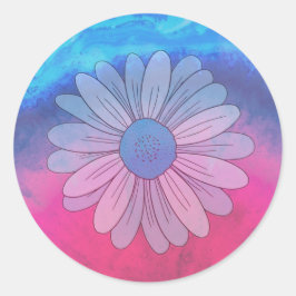 Daisy op blauwe en roze achtergrond ronde sticker