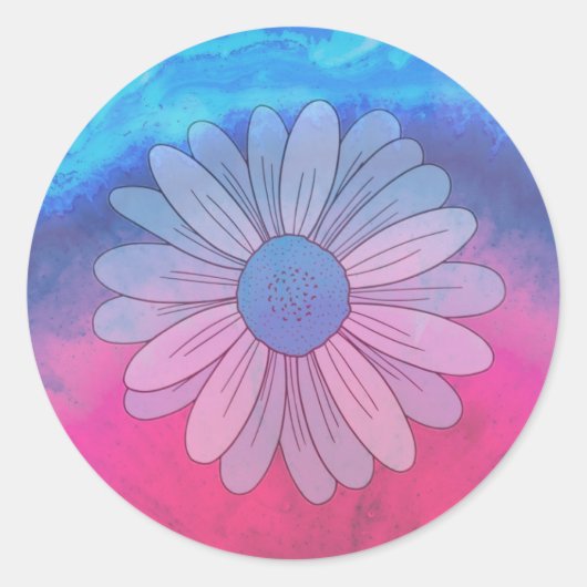 Daisy op blauwe en roze achtergrond ronde sticker (Voorkant)