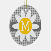 Daisy op Grey Gingham Keramisch Ornament (Rechts)