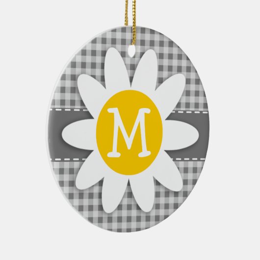 Daisy op Grey Gingham Keramisch Ornament (Rechts)