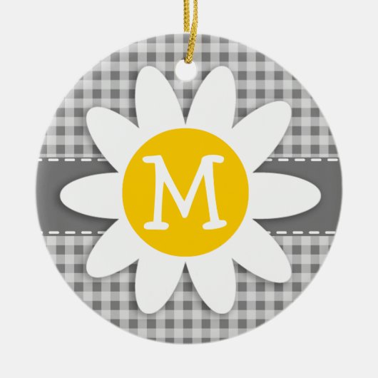Daisy op Grey Gingham Keramisch Ornament (Voorkant)