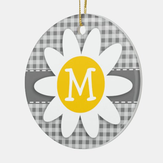 Daisy op Grey Gingham Keramisch Ornament (Links)