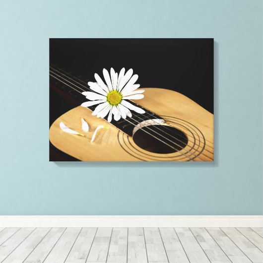 Daisy op Guitar Canvas Afdruk (Insitu (Houten vloer))