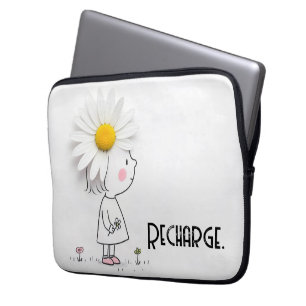 Daisy op het hoofd van een klein meisje met citaat laptop sleeve
