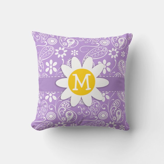 Daisy op Lavendel, licht Paarse Paisley Pattern Kussen (Voorkant)