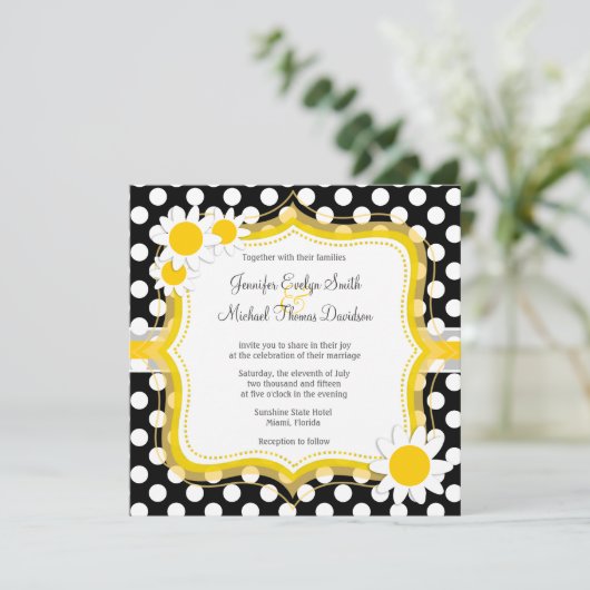 Daisy op zwart en wit Polka Dots Kaart (Staand voorkant)