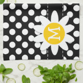 Daisy op zwart en wit Polka Dots Theedoek (Gevouwen)