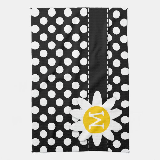 Daisy op zwart en wit Polka Dots Theedoek (Verticaal)