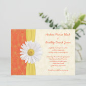 Daisy Oranje, Geel, Ivory Wedding Invitation Kaart (Staand voorkant)