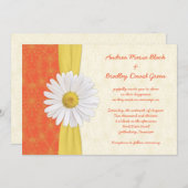 Daisy Oranje, Geel, Ivory Wedding Invitation Kaart (Voorkant / Achterkant)