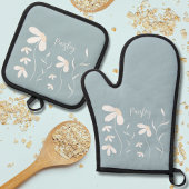 Daisy Oven Mitt & Pot Holder Set - Bloemgroen