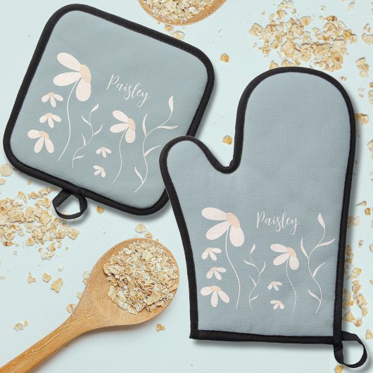 Daisy Oven Mitt & Pot Holder Set - Bloemgroen