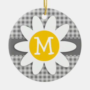 Daisy over Gray Gingham Keramisch Ornament