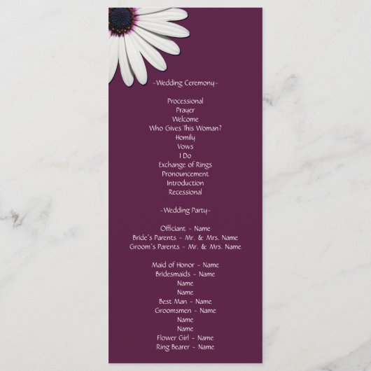Daisy Paars Wedding Programs Programmakaart (Achterkant)