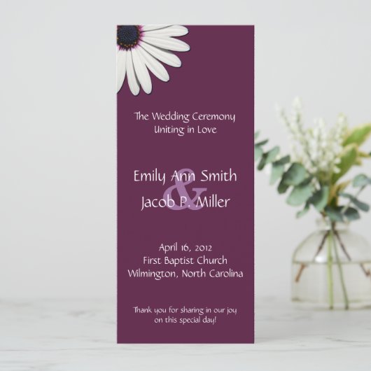 Daisy Paars Wedding Programs Programmakaart (Staand voorkant)