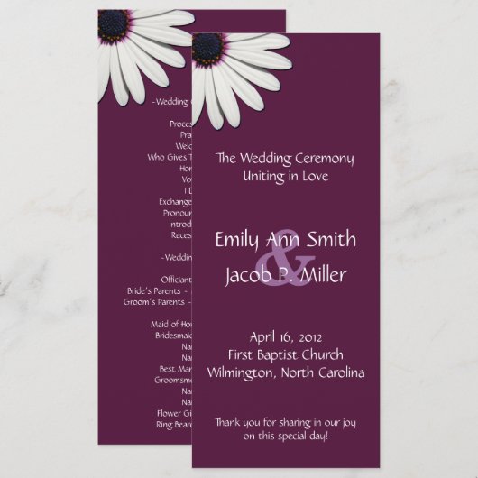 Daisy Paars Wedding Programs Programmakaart (Voorkant / Achterkant)