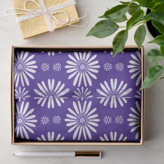 Daisy Paars White Floral Pattern Tissuepapier (Geschenk)