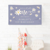 Daisy Paars Wild One 1e Birthday Welcome Sign Spandoek (Insitu)
