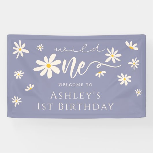 Daisy Paars Wild One 1e Birthday Welcome Sign Spandoek (Horizontaal)