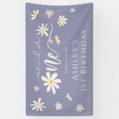 Daisy Paars Wild One 1e Birthday Welcome Sign Spandoek (Verticaal)