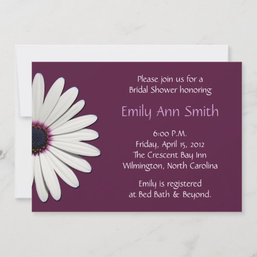 Daisy Paarse Bridal Shower Invitations Kaart (Voorkant)