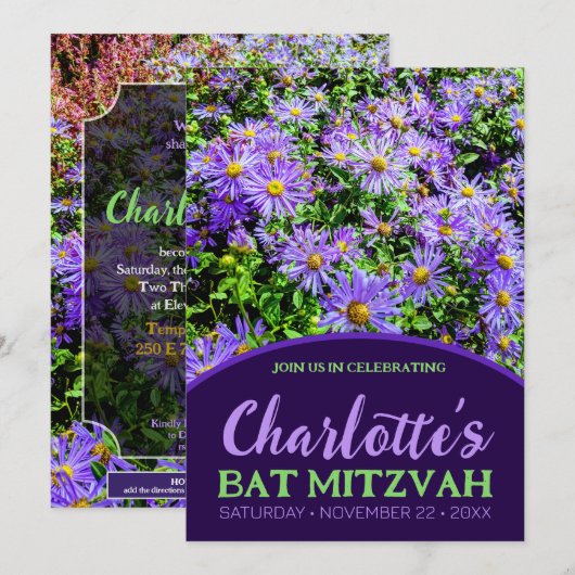 Daisy Paarse Flower Natuur Bat Mitzvah (Voorkant / Achterkant)