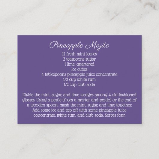 Daisy Paarse Wedding Signature Drink Recipe Informatiekaartje (Voorkant)