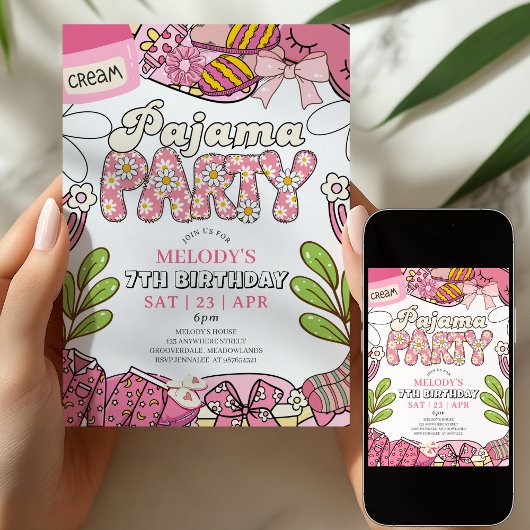 Daisy Pajama Party Birthday Invitation Kaart