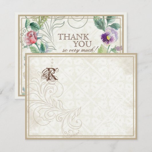 Daisy, Pansy, Roos in Butterfly - Weddenschap Dank Bedankkaart (Voorkant / Achterkant)