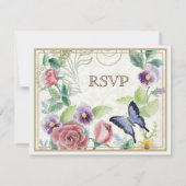 Daisy, Pansy, Roos in Butterfly - Wedding RSVP-kaa RSVP Kaartje (Achterkant)
