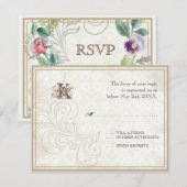 Daisy, Pansy, Roos in Butterfly - Wedding RSVP-kaa RSVP Kaartje (Voorkant / Achterkant)