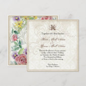 Daisy, Pansy, Roos n vlinder, bruiloft uitnodiging (Voorkant / Achterkant)