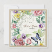 Daisy, Pansy, Roos n vlinder, bruiloft uitnodiging (Achterkant)