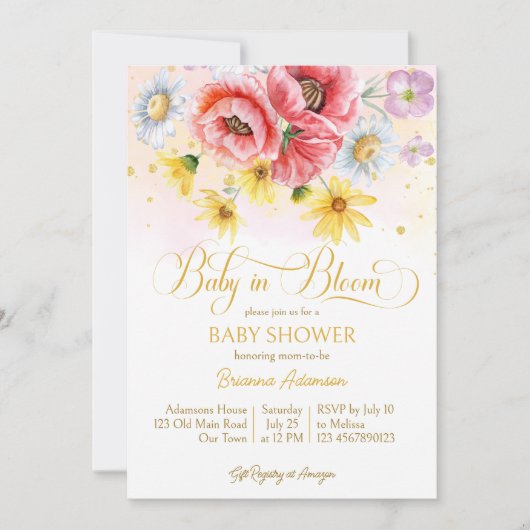 Daisy papaver baby in bloei baby shower sjabloon kaart (Voorkant)
