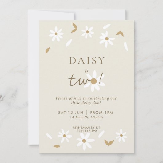 Daisy Party 2de Birthday Invitation Kaart (Voorkant)