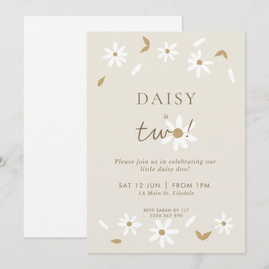 Daisy Party 2de Birthday Invitation Kaart (Voorkant / Achterkant)
