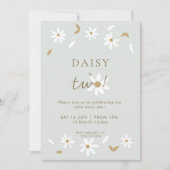 Daisy Party 2e Birthday Invitation - Sage Kaart (Voorkant)