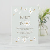 Daisy Party 2e Birthday Invitation - Sage Kaart (Staand voorkant)